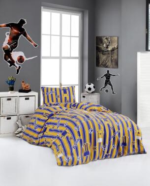 Ultrasonik Kapitoneli Star Tek Kişilik Pike Takımı 160x235 cm Sarı Lacivert - Çeyiz Diyarı