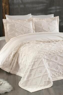 Umay Şönil Çift Kişilik Yatak Örtüsü Krem - Çeyiz Diyarı