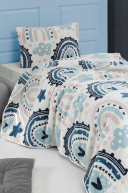 Urban Desenli Tek Kişilik Yatak Örtüsü Lacivert - Çeyiz Diyarı