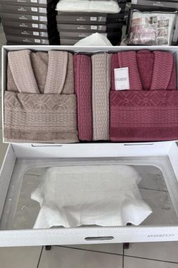 Veka Premium 6 Parça Aile Bornoz Takımı Kahve Bordo - Çeyiz Diyarı