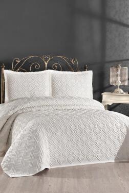 Velisa Çift Kişilik Şönil Desenli 235x250 cm Pike Takımı Krem - Çeyiz Diyarı
