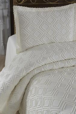 Velisa Çift Kişilik Şönil Desenli 235x250 cm Pike Takımı Krem - Çeyiz Diyarı (1)