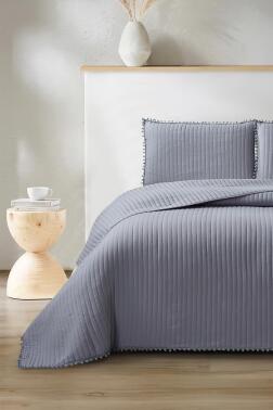 Venedik Elyaf Dolgulu Çift Kişilik 240x260 Cm Yatak Örtüsü Antrasit - Çeyiz Diyarı