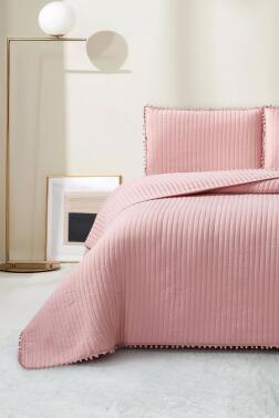 Venedik Elyaf Dolgulu Çift Kişilik 240x260 Cm Yatak Örtüsü Pudra - Çeyiz Diyarı