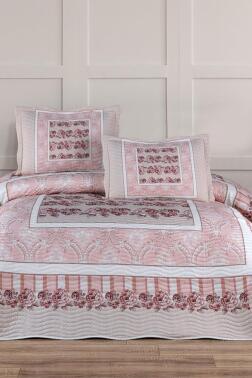 Ventora Baskılı Kapitoneli Çift Kişilik Yatak Örtüsü Pudra - Çeyiz Diyarı