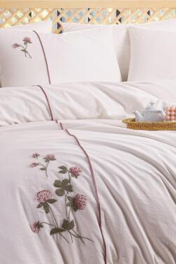 Vera 6 Parça %100 Pamuk Çift Kişilik Nevresim Takımı Pudra - Çeyiz Diyarı (1)