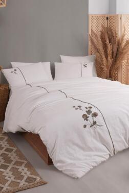 Vera 6 Parça %100 Pamuk Çift Kişilik Nevresim Takımı Vizon - Çeyiz Diyarı