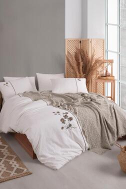 Vera 7 Parça %100 Pamuk Çift Kişilik Pikeli Nevresim Takımı Vizon - Çeyiz Diyarı