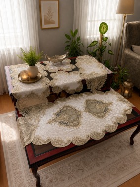 Verna Kadife Salon Takımı 5 Parça Cappucino Gold