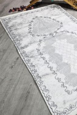 Verna Süzene İşlemeli Kadife Seccade Krem - Çeyiz Diyarı