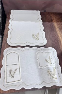 Viktori Keten Nakışlı Amerikan Servis Takımı 19 Parça Gold - Çeyiz Diyarı