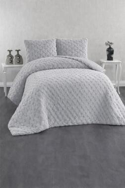 Viyana Tavşan Tüyü Çift Kişilik Yatak Örtüsü 220x240 Gri - Çeyiz Diyarı
