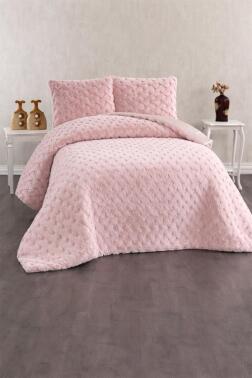 Viyana Tavşan Tüyü Çift Kişilik Yatak Örtüsü 220x240 Pudra - Çeyiz Diyarı