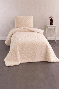 Viyana Tavşan Tüyü Tek Kişilik Yatak Örtüsü 180x230 Bej - Çeyiz Diyarı