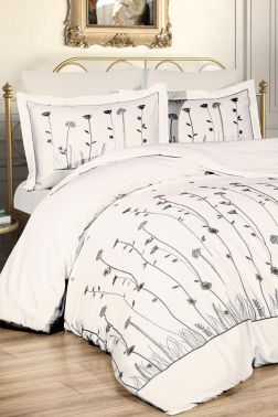 Vova Nakışlı Çift Kişilik Nevresim Takımı Krem - Gri - Çeyiz Diyarı