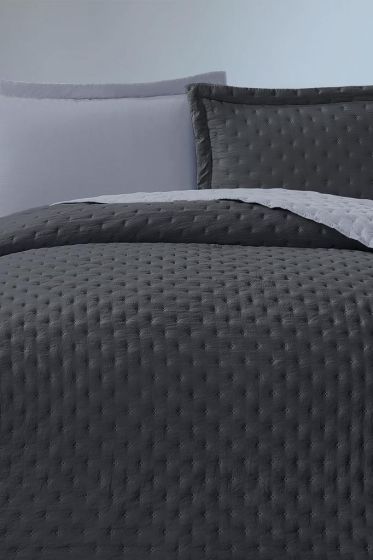 Washed Soft Çift Taraflı Çift Kişilik Yatak Örtüsü Gri - Çeyiz Diyarı