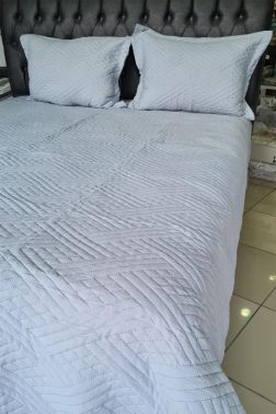 Washed Zigzag Çift Kişilik Yatak Örtüsü Açık Gri - 3