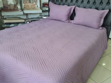 Washed Zigzag Çift Kişilik Yatak Örtüsü Mürdüm - 1