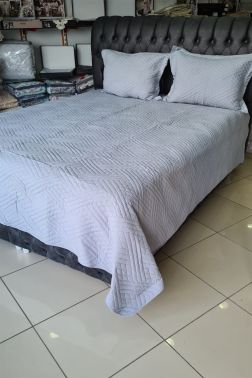 Washed Zigzag Tek Kişilik Yatak Örtüsü Açık Gri - 1