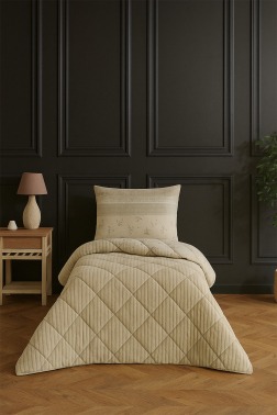 Wellsoft Jakarlı Uyku Seti 3 Parça Tek Kişilik Bej - Çeyiz Diyarı