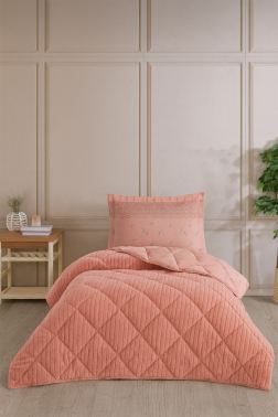 Wellsoft Jakarlı Uyku Seti 3 Parça Tek Kişilik Pudra - Çeyiz Diyarı