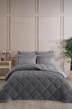 Wellsoft Jakarlı Uyku Seti 4 Parça Çift Kişilik Antrasit - Çeyiz Diyarı