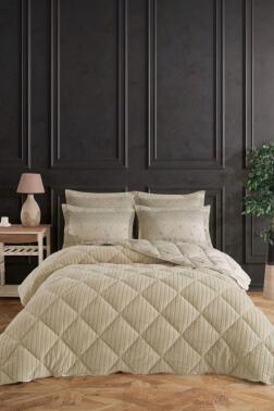 Wellsoft Jakarlı Uyku Seti 4 Parça Çift Kişilik Bej - Çeyiz Diyarı