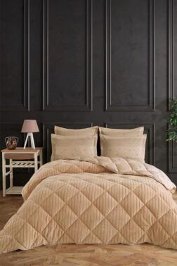 Wellsoft Jakarlı Uyku Seti 4 Parça Çift Kişilik Cappucino - Çeyiz Diyarı