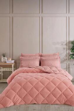 Wellsoft Jakarlı Uyku Seti 4 Parça Çift Kişilik Pudra - Çeyiz Diyarı