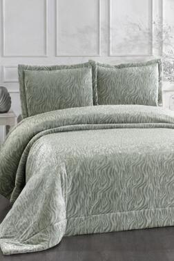 Yakut Elyaf Dolgulu Çift Kişilik 250x255 Cm Yatak Örtüsü Adaçayı - Çeyiz Diyarı