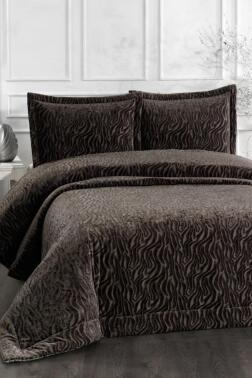 Yakut Elyaf Dolgulu Çift Kişilik 250x255 Cm Yatak Örtüsü Antrasit - Çeyiz Diyarı