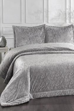 Yakut Elyaf Dolgulu Çift Kişilik 250x255 Cm Yatak Örtüsü Gri - Çeyiz Diyarı