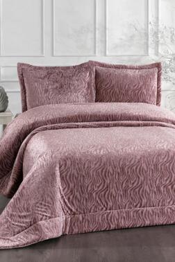 Yakut Elyaf Dolgulu Çift Kişilik 250x255 Cm Yatak Örtüsü Gül Kurusu - Çeyiz Diyarı