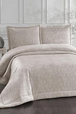 Yakut Elyaf Dolgulu Çift Kişilik 250x255 Cm Yatak Örtüsü Krem - Çeyiz Diyarı