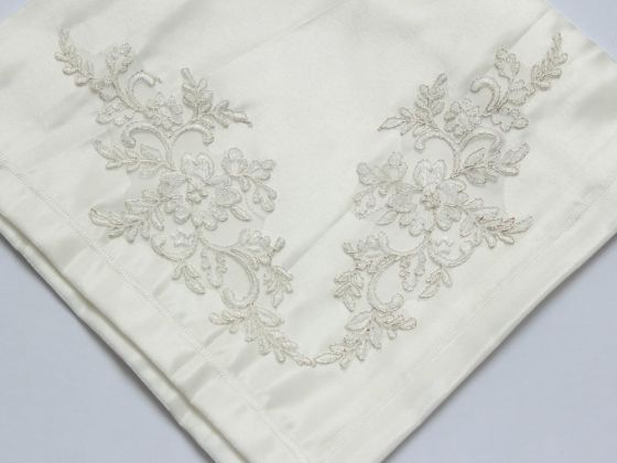 Yaprak Dalı Gümüş Simli Saten Bohça Krem - Çeyiz Diyarı (1)
