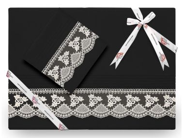 Yekpare Lüx Fransız Güpürlü Nevresim Takımı Siyah - Çeyiz Diyarı