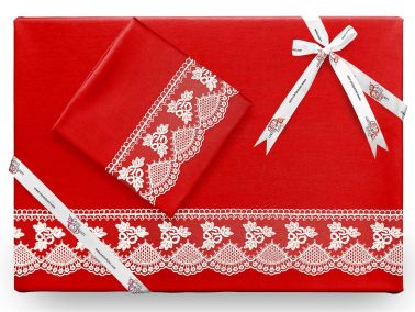 Yekpare Sade Fransız Güpürlü Nevresim Takımı Kırmızı - Çeyiz Diyarı