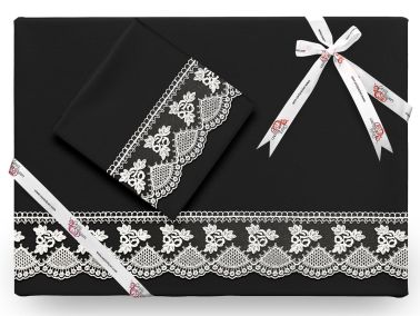 Yekpare Sade Fransız Güpürlü Nevresim Takımı Siyah - Çeyiz Diyarı