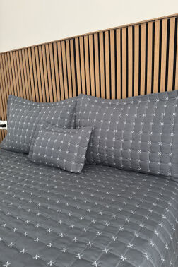 Yıldız Çift Kişilik Kapitoneli Yatak Örtüsü Antrasit - Çeyiz Diyarı (1)