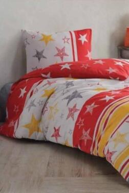 Yıldızlı Sarı Kırmızı Tek Kişilik Nevresim Takımı - Çeyiz Diyarı