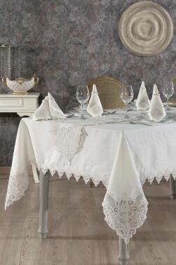 Yonca Masa Örtüsü 26 Parça Krem - Çeyiz Diyarı
