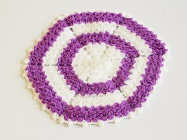 Yuvarlak Üçgen Lif Desenli Mor Beyaz - Çeyiz Diyarı