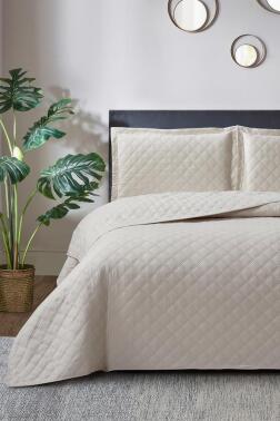 Zagreb Elyaf Dolgulu Çift Kişilik 240x260 Cm Yatak Örtüsü Bej - Çeyiz Diyarı