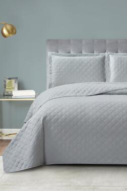 Zagreb Elyaf Dolgulu Çift Kişilik 240x260 Cm Yatak Örtüsü Gri - Çeyiz Diyarı