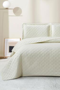 Zagreb Elyaf Dolgulu Çift Kişilik 240x260 Cm Yatak Örtüsü Krem - Çeyiz Diyarı