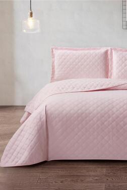 Zagreb Elyaf Dolgulu Çift Kişilik 240x260 Cm Yatak Örtüsü Pudra - Çeyiz Diyarı