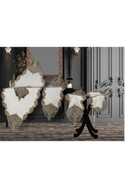 Zambak Keten 5 Parça Salon Takımı Krem Gold - Çeyiz Diyarı