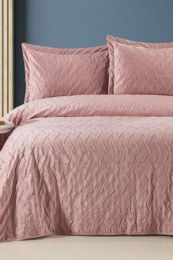 Zara Çift Kişilik Lüks Kadife Yatak Örtüsü Gül Kurusu - Çeyiz Diyarı