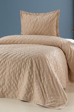 Zara Tek Kişilik Lüks Kadife Yatak Örtüsü Bej - Çeyiz Diyarı