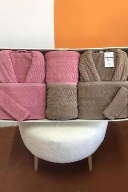 Zebra 8 Parça Aile Bornoz Takımı Gül Kurusu - Kahve - Çeyiz Diyarı